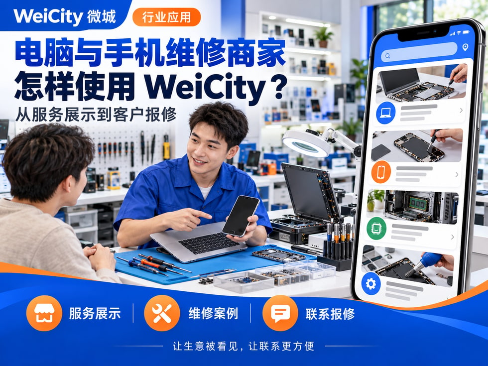 17 电脑与手机维修商家怎样使用 WeiCity?从服务展示到客户报修