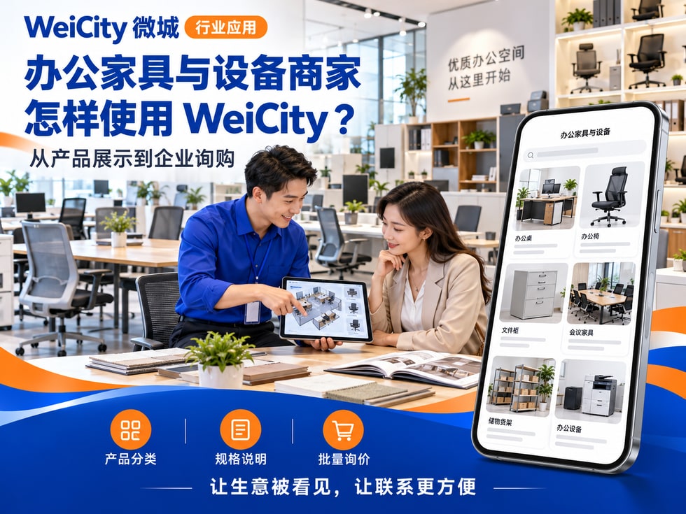 54 办公家具与设备商家怎样使用 WeiCity?从产品展示到企业询购