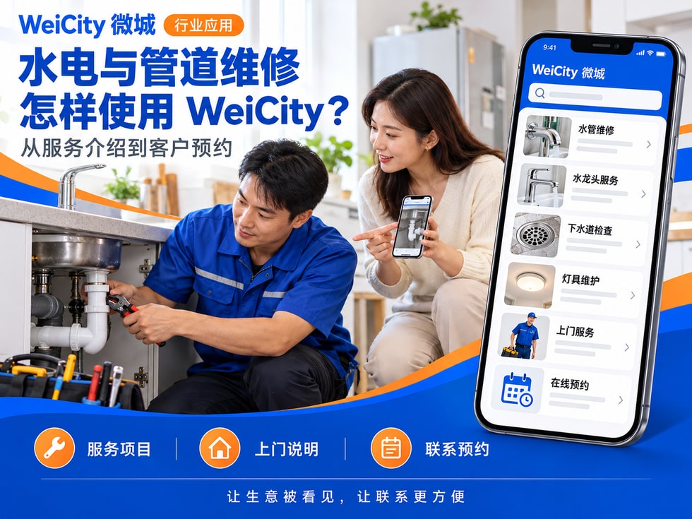 66 水电与管道维修商家怎样使用 WeiCity?从服务介绍到客户预约