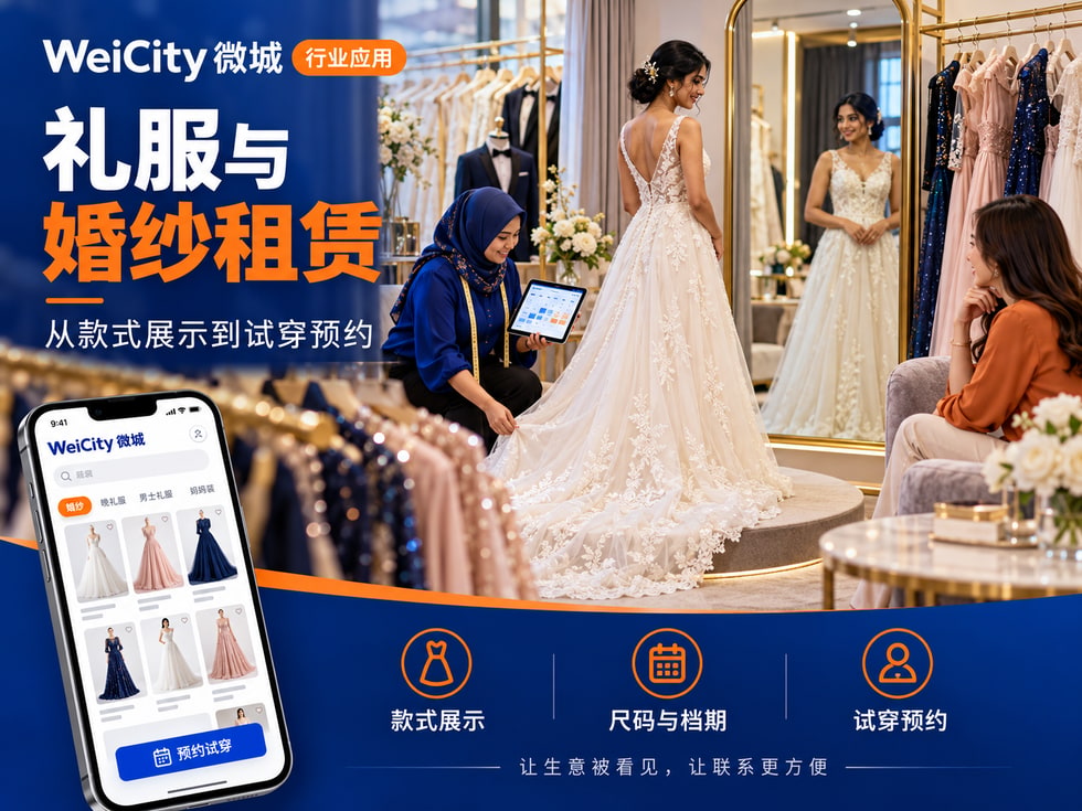 92 礼服与婚纱租赁商家怎样使用 WeiCity？从款式展示到试穿预约