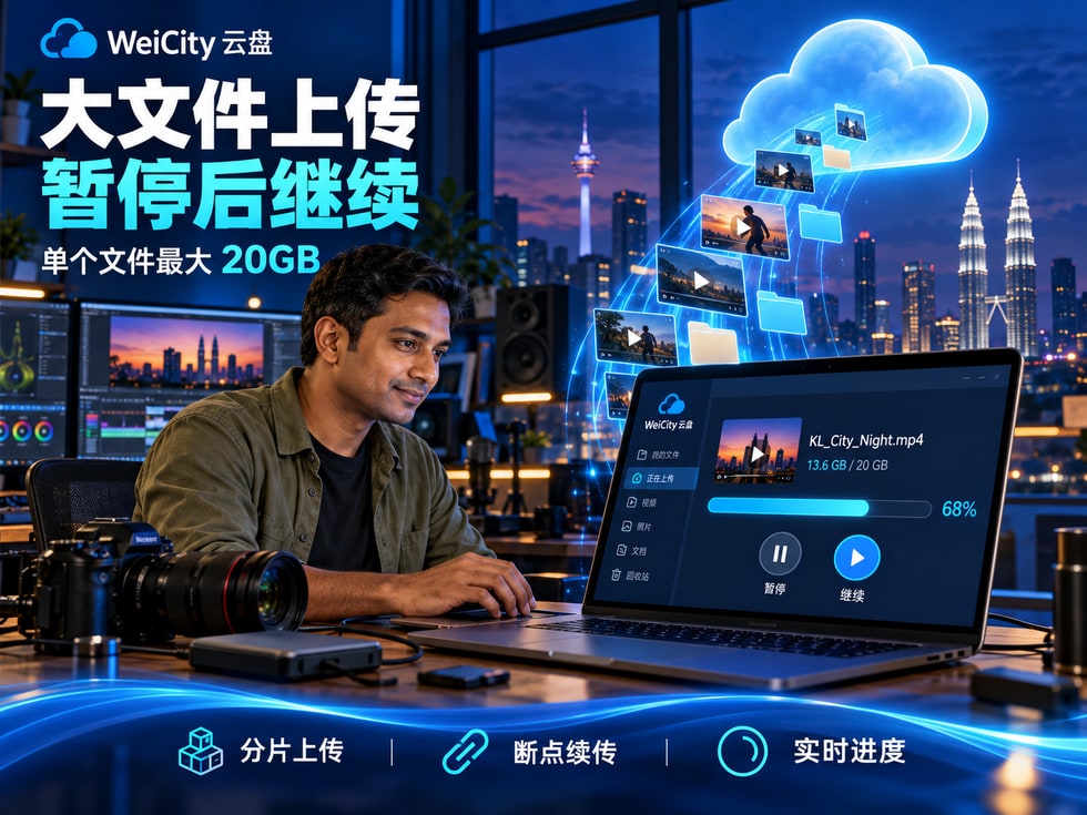 11 大文件上传中断怎么办？20GB 文件与断点续传说明｜WeiCity 云盘