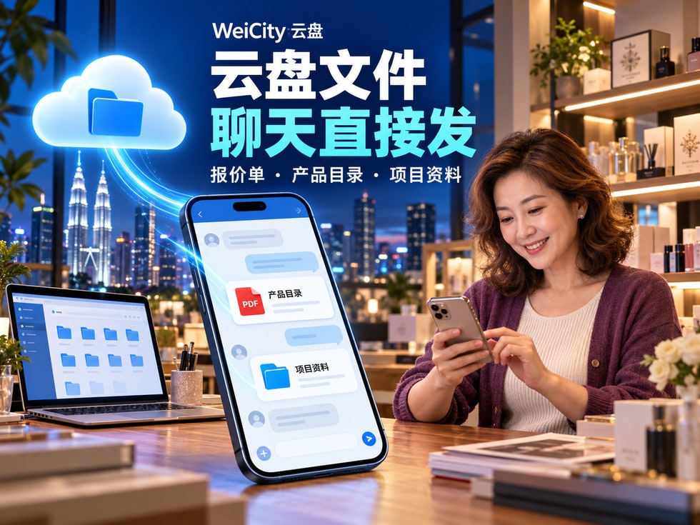 7 WeiCity 聊天怎样发送云盘文件与文件夹?客户资料分享指南