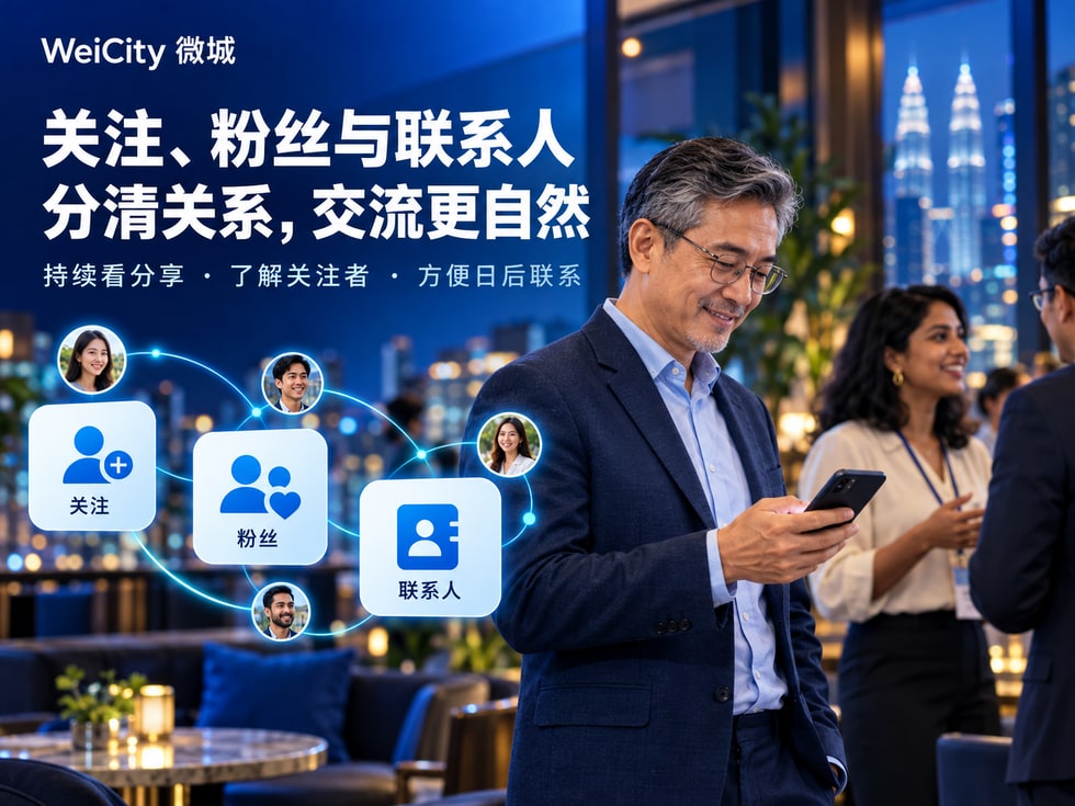 7 WeiCity 关注、粉丝与联系人有什么区别？了解不同的社交关系