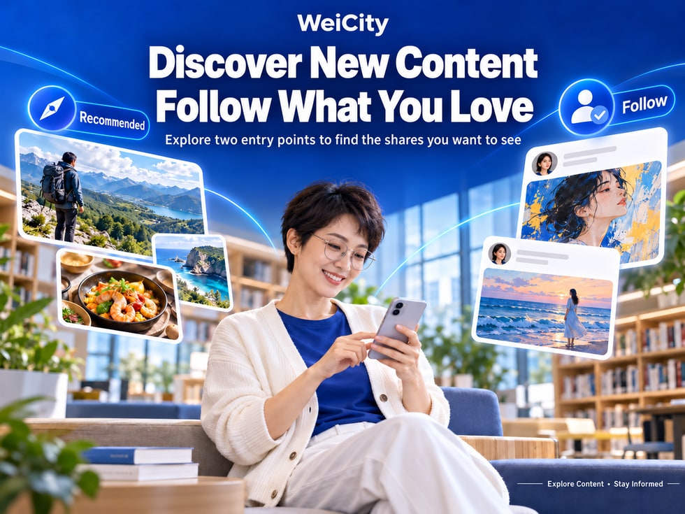 4 How are the WeiCity Recommendations and Following pages different? Find the content you want to see