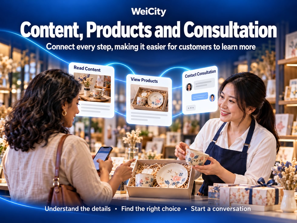 7 How does a WeiCity merchant channel connect content, products, and customer inquiries?