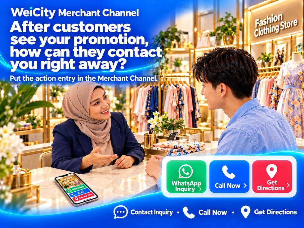 2 📲 After customers see your promotion, how can they reach you right away? WeiCity puts action entry points in your merchant channel